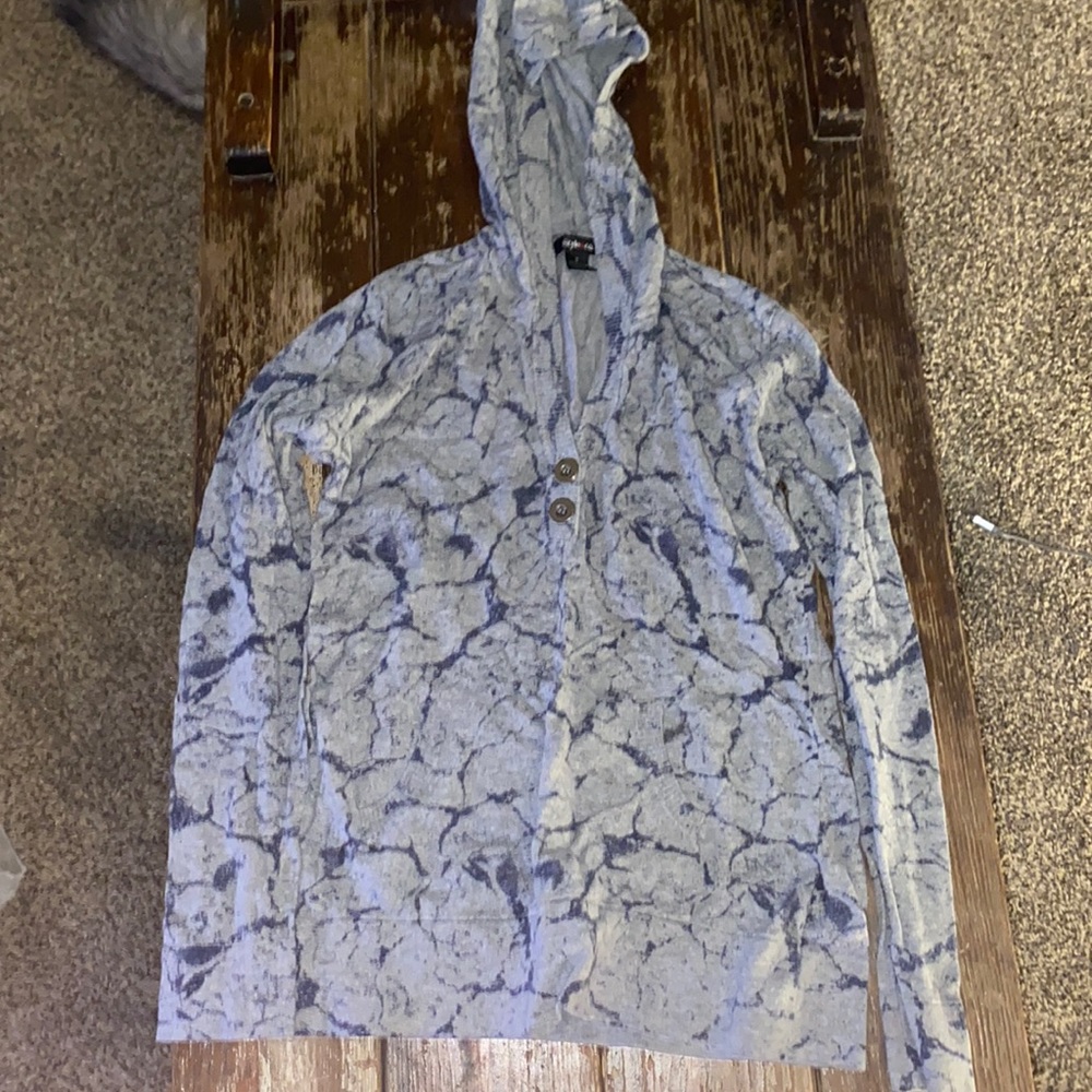 Style & Co Small V-Neck Hoodie/Sweater, Grey/Marble